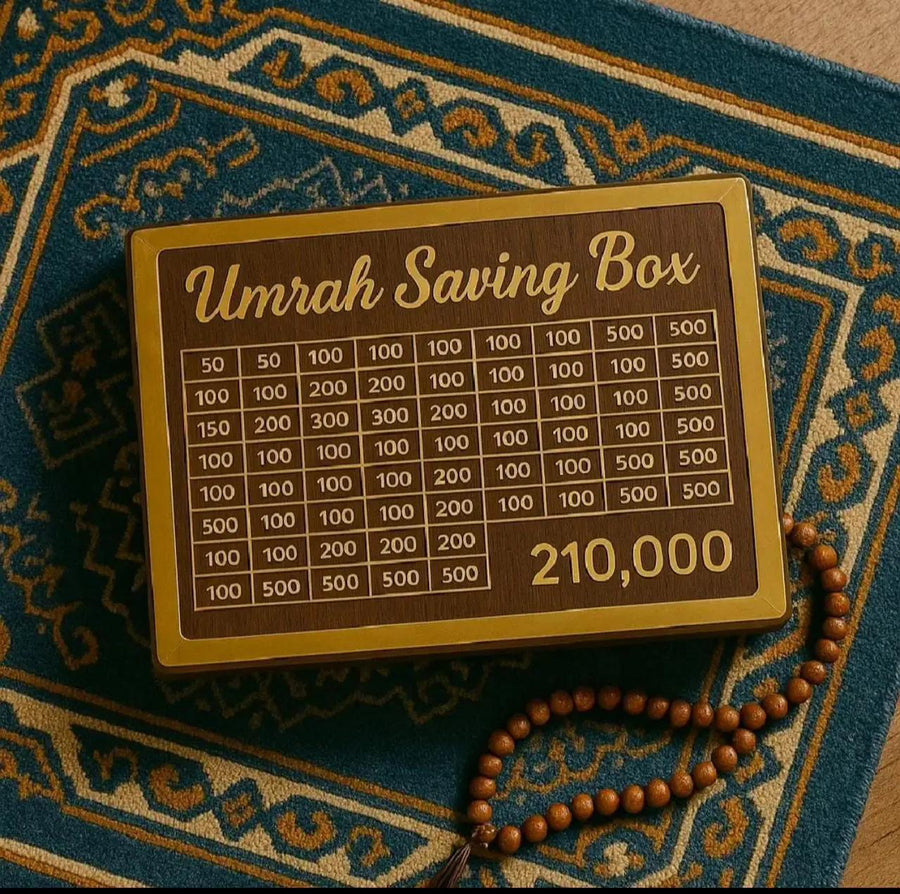 Wooden Umrah Saving Box – Premium 210,000 Goal Money Box